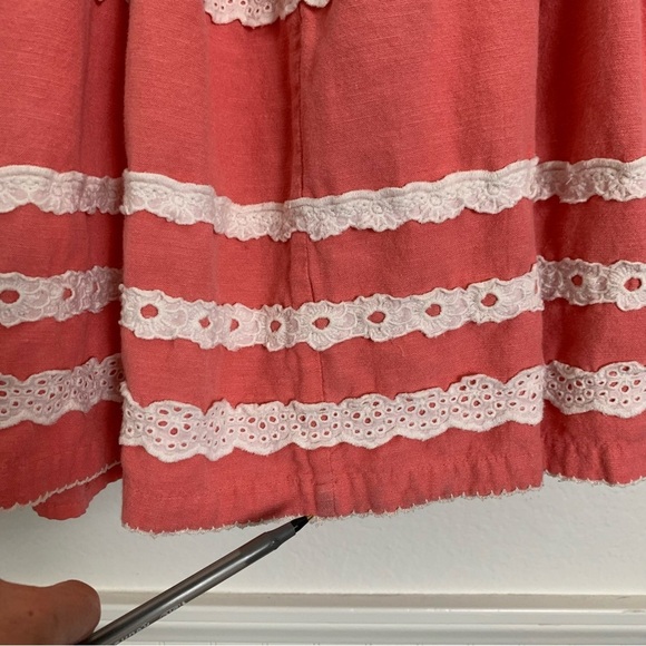 Boden Linen Blend Sun Dress Little Girls 6-7 Crochet Eyelet Coral Striped Lace - Picture 12 of 14